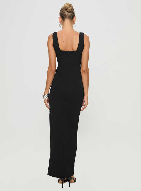 back view of model wearing Princess Polly Bombshell Maxi Dress Black Square Neck 