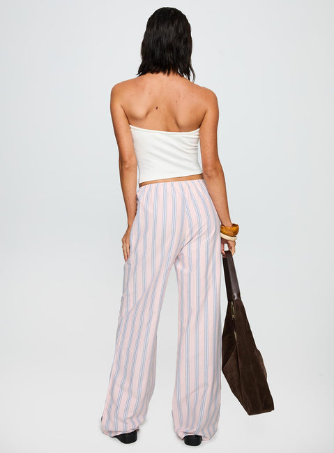 back view of model wearing Princess Polly Limestone Pants Pink Multi Low Rise Pants 