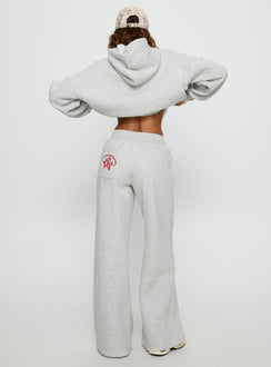 back view of model wearing Princess Polly Princess Polly Stargirl Wide Leg Sweat Pants Grey Marle High Rise Pants Pants 