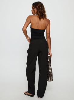 back view of model wearing Princess Polly Triffid Barrel Leg Pants Black High Rise Pants Pants 
