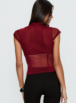 Anistasia Mesh Keyhole Corset Top Burgundy