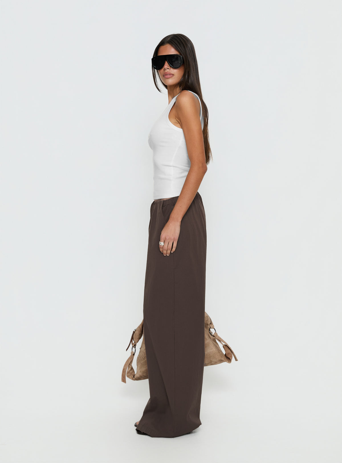 Lunea Concealed Waistband Pants Brown Petite