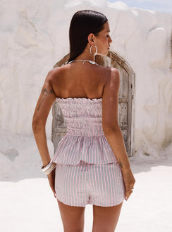 back view of model wearing Princess Polly Saskea Shorts Pink High Waisted Shorts 