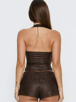 Romey Studded Corset Top Charcoal Brown