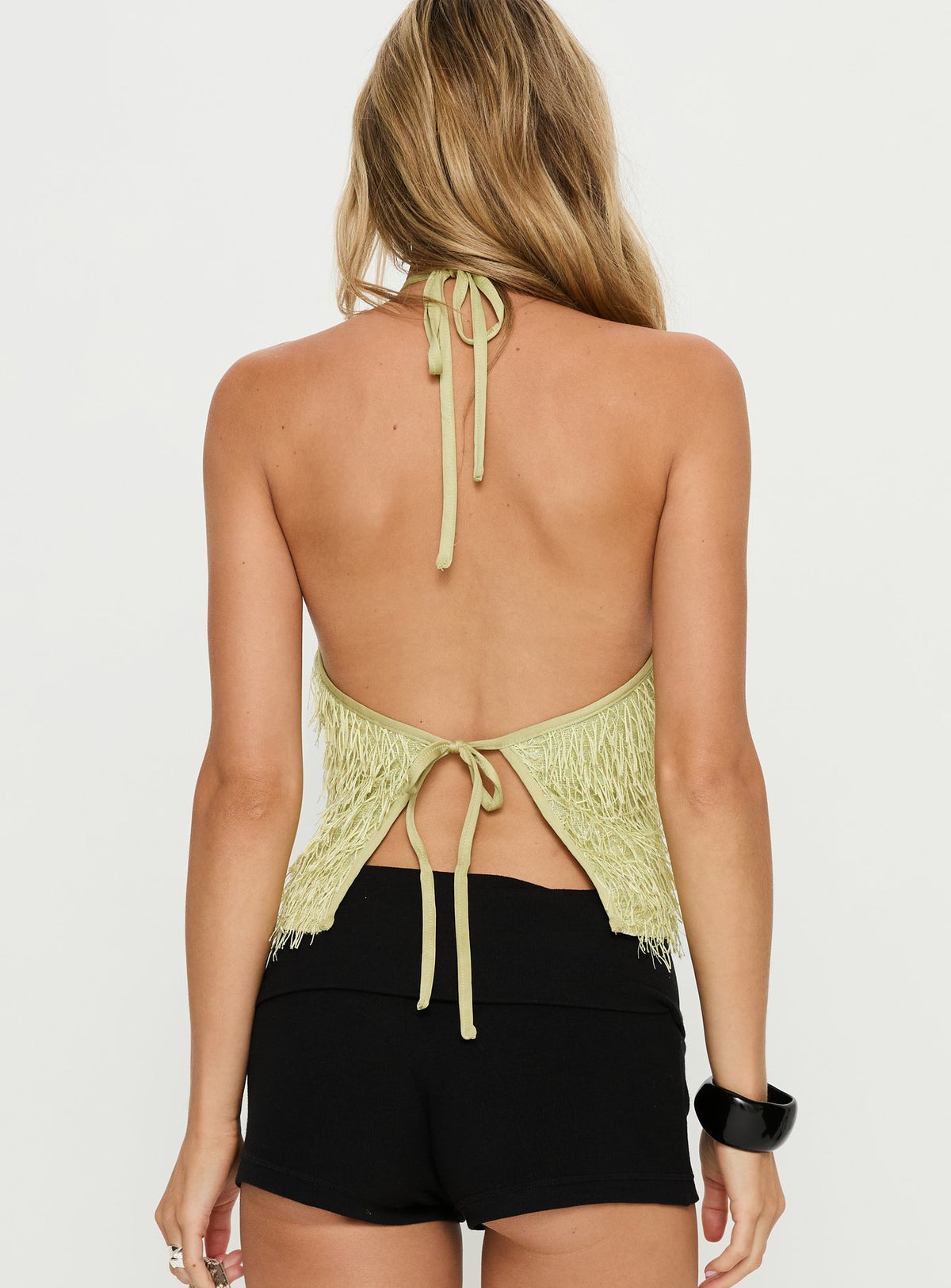 Dashae Fluffy Arrowneck Top Green
