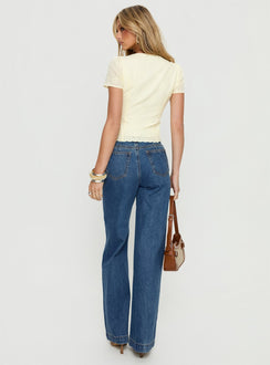 back view of model wearing Princess Polly Goldie High Rise Wide Leg Jeans Mid Blue Wash High Rise Jeans 