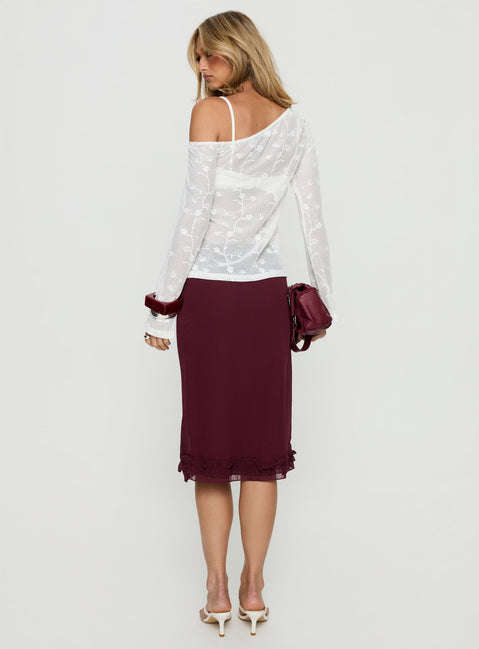 back view of model wearing Princess Polly Rosette Frill Midi Skirt Currant 