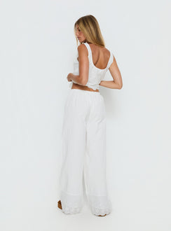 Kissed Chaos Broderie Anglais Tie Waist Pants White