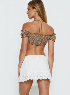 back view of model wearing Princess Polly Ode To Love Mini Skort White Mini Skirts 