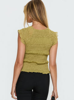 Talyn Cap Sleeve Frill Top Olive