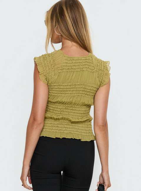 Talyn Cap Sleeve Frill Top Olive
