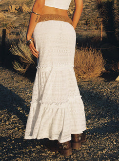 back view of model wearing Princess Polly Buttacupe Lace Maxi Skirt White Maxi Skirts Skirts 