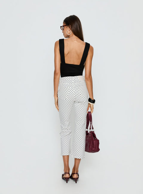 back view of model wearing Princess Polly Cindee High Rise Cropped Jeans White Polka Dot High Rise Jeans 