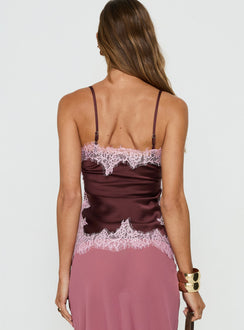 Orisse Lace Trim Cami Top Plum / Pink