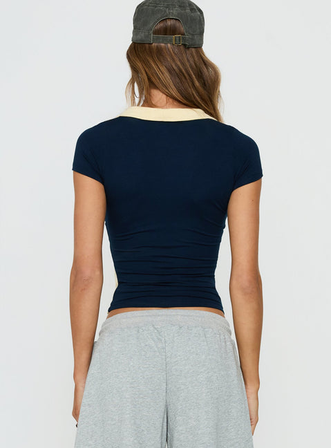 Kufu V Neck Top Navy