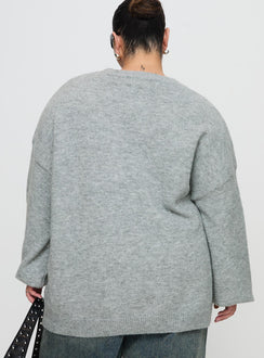 back view of model wearing Princess Polly Ryanna Sweater Grey Curve Long 