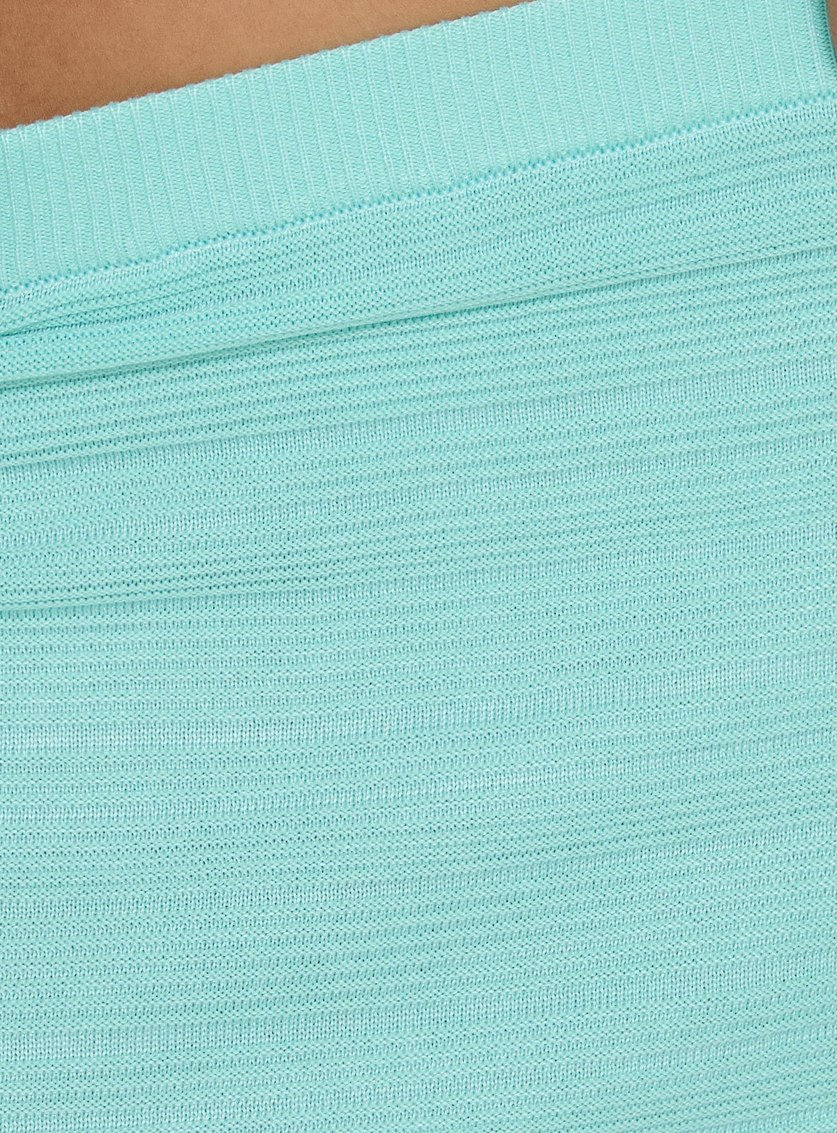 Introducing the Qwin Knit Mini Skirt Aqua womens-skirts with solid aquamarine texture Princess Polly