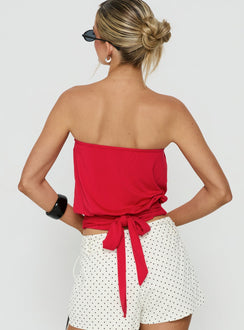Wryn Strapless Blouson Tie Detail Top Red