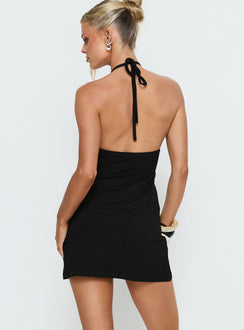 Chyna Halter Button Mini Dress Black