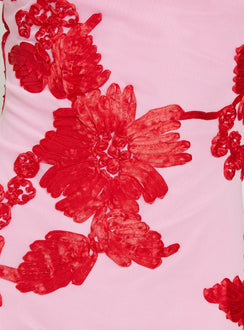 Kareina Scoop Embroidered Mini Dress Pink / Red