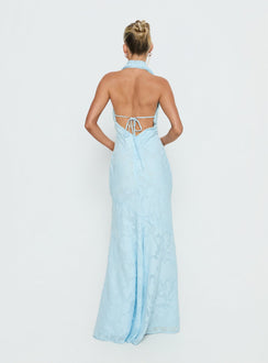 Invisible String Cowl Plunge Backless Maxi Dress Light Blue