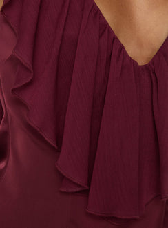 Madibelle V Neck Frill Mini Dress Wine