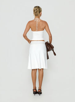 Featuring the Zenaide Lace Detail Midi Skirt White womens-skirts with midi length back view of model wearing Princess Polly