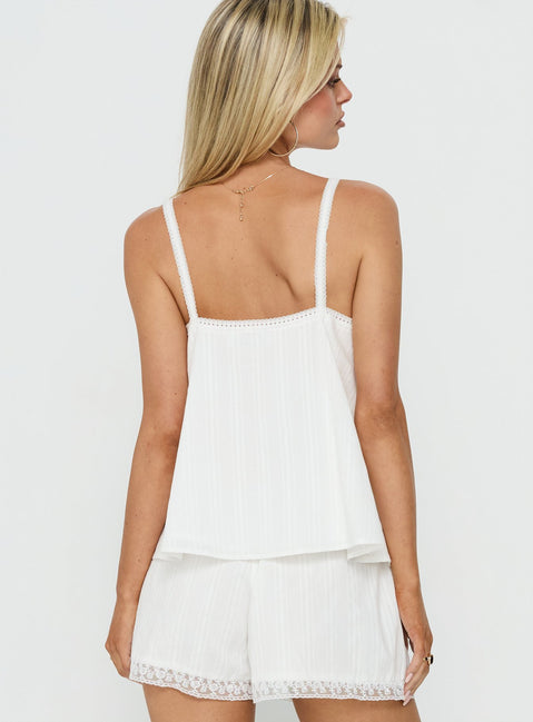 Safire Lace Trim Frill Babydoll Top Off White