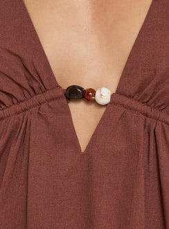 Giyah Bead Detail Mini Dress Brown