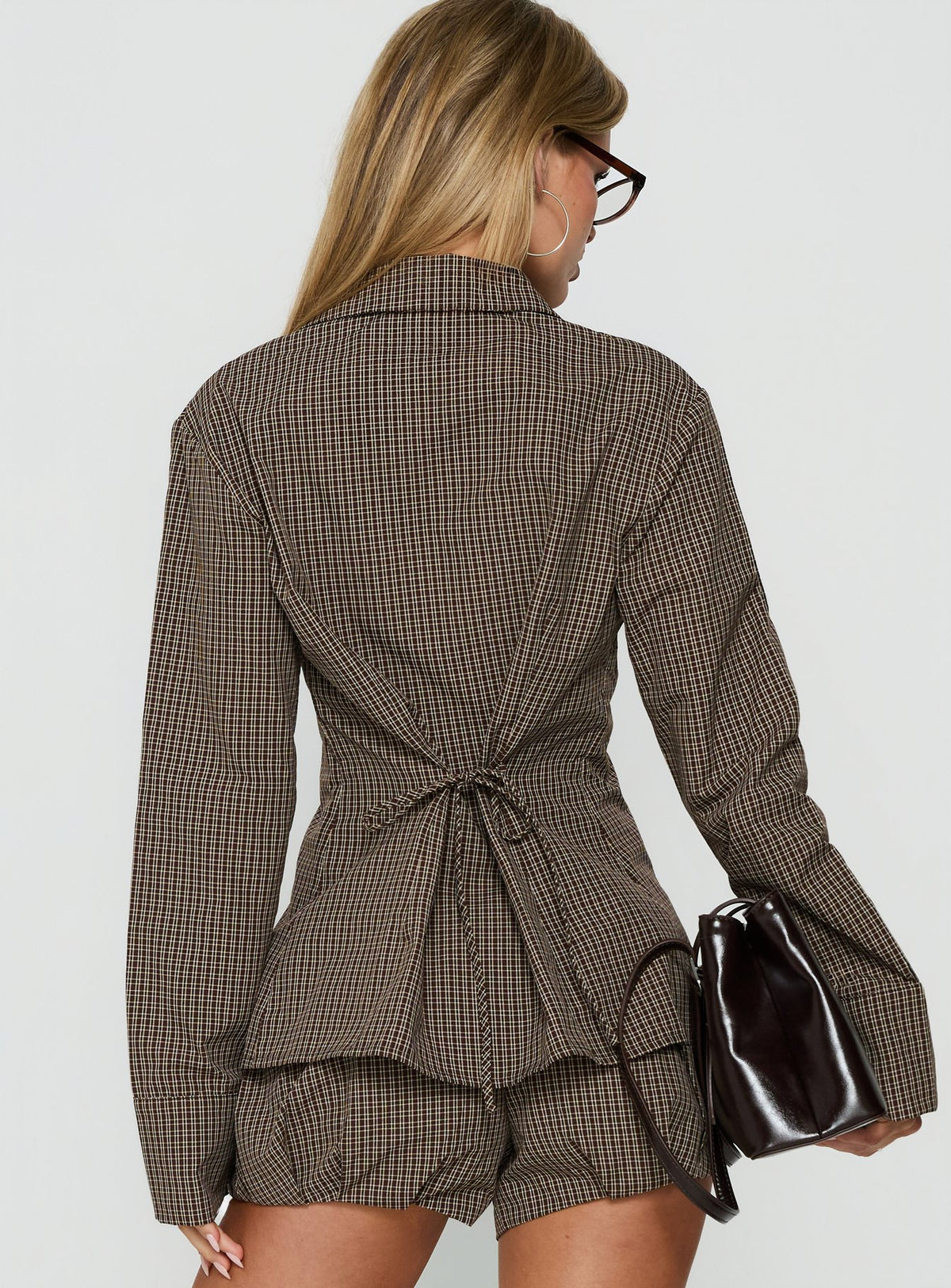Amorah Cinched Longline Shirt Brown Check