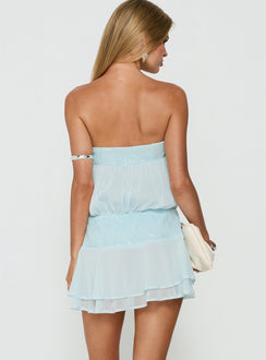 Zenayda Drop Waist Sequin Strapless Mini Dress Blue