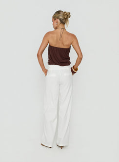 Designed with the Two Lovers Linen Low Rise Pants White in womens regular pants, showcasing wide-leg silhouette and low-rise fit, back view of model wearing