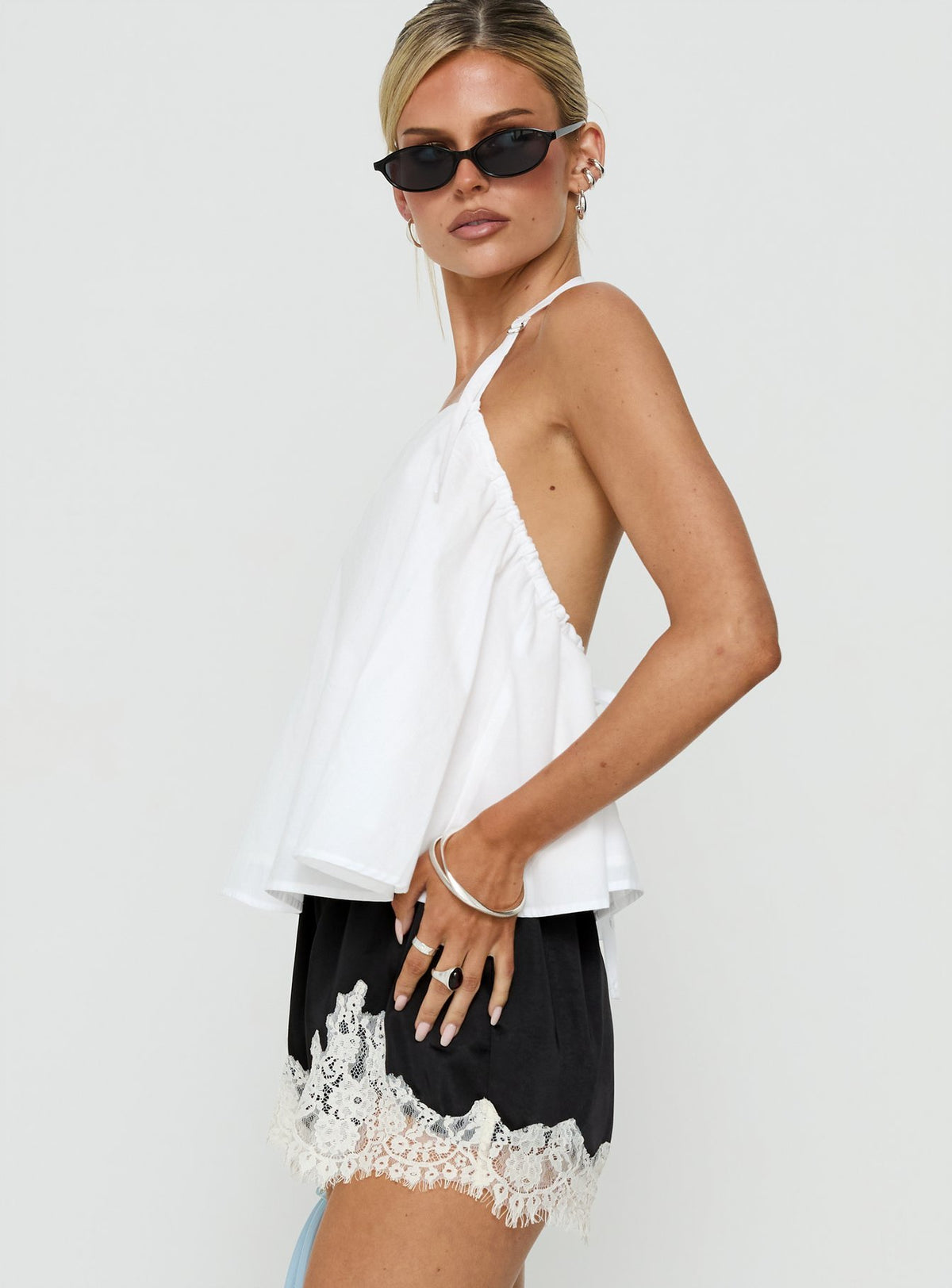 Dearest Low Back Babydoll Top White