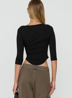 Myaah 3/4 Sleeve Curved Hem Top Black