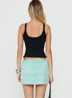 Styled in the Stardom Tassel Mini Skirt Blue womens-skirts in mini length back view of model wearing Princess Polly