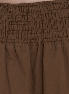 Highlighting the Thessa Ruched Maxi Skirt Chocolate in womens-skirts with maxi length Princess Polly