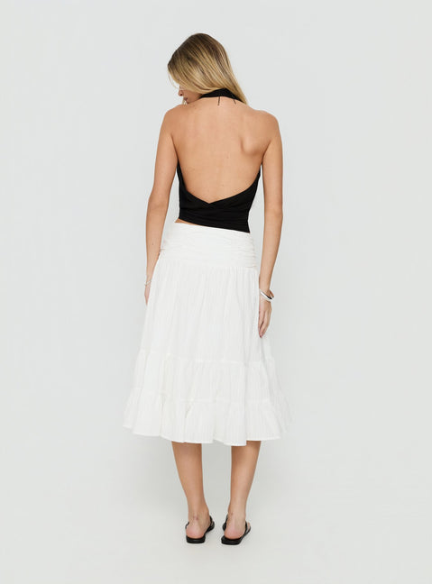 Explore the Silver Springs Midi Skirt White in womens-skirts with midi length back view of model wearing Princess Polly