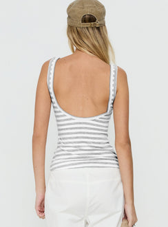 Keep It Light Low Back Tank Top White / Grey Stripe