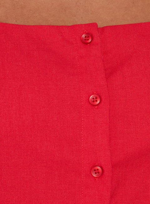 Tassia Square Neck Button Front Mini Dress Red