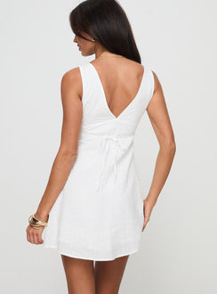 back view of model wearing Princess Polly Adder Mini Dress White Plunger 