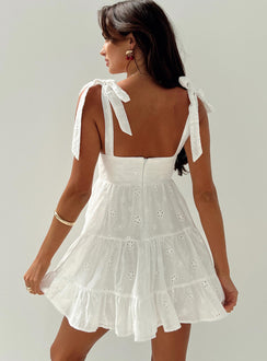 back view of model wearing Princess Polly Galvis Mini Dress White Tall Plunger 