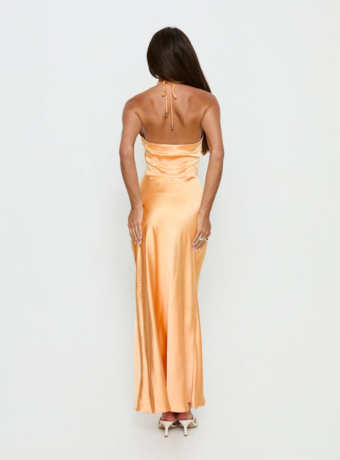 Sazenna Halter Plunge Maxi Dress Orange