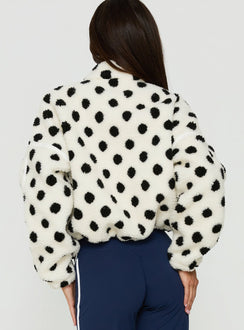 Sammee Polar Fleece Contrast Zip Through Jacket White Polka