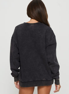back view of model wearing Princess Polly Hand Picked Graphic Jumper Black 