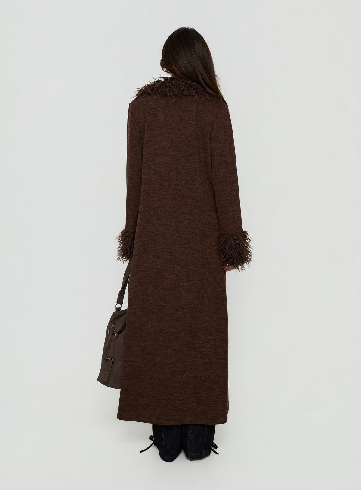 Marriah Longline Faux Fur Trim Cardigan Chocolate