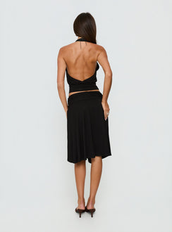 back view of model wearing Princess Polly Soft Focus Tie Waist Midi Skirt Black Midi Skirts 