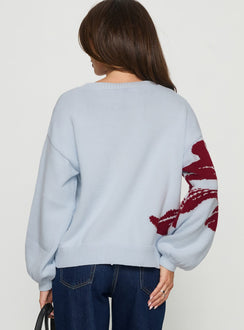 back view of model wearing Princess Polly Jalenn Floral Knit Cardigan Blue / Red Cropped Jumpers 