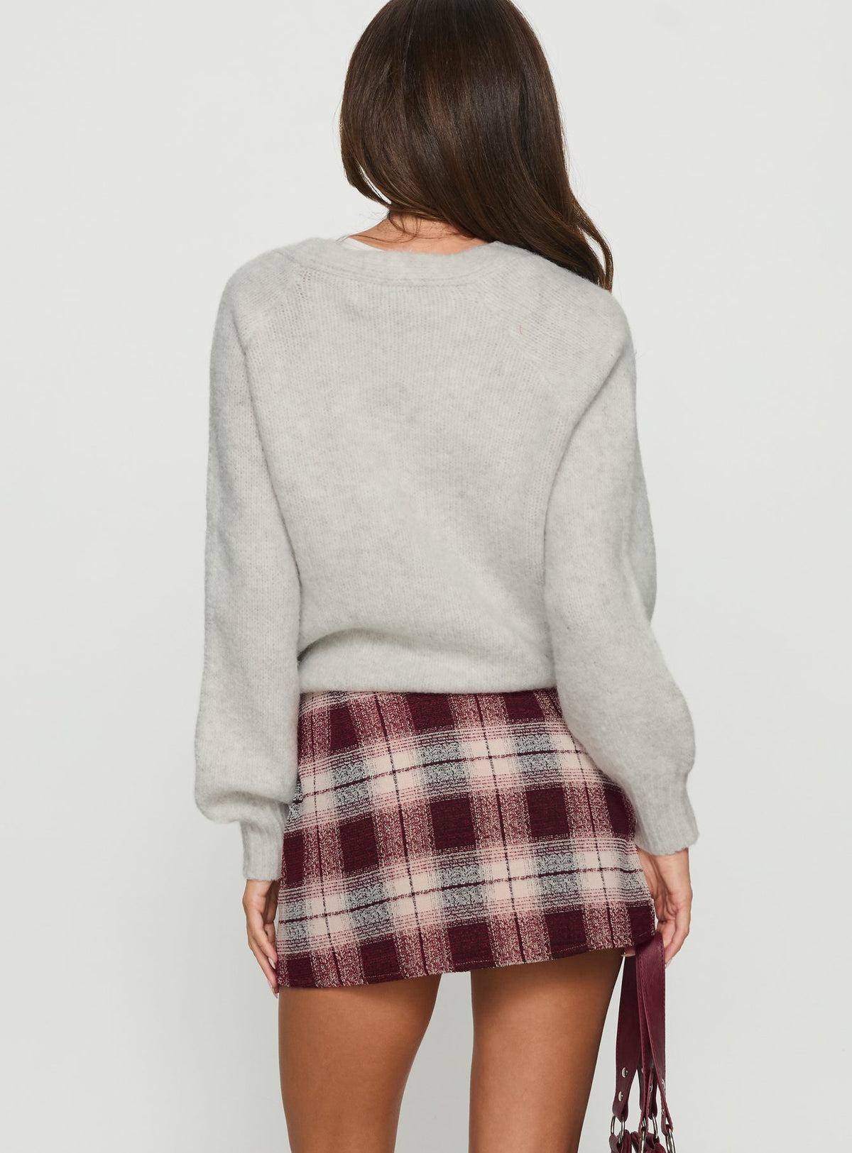 back view of model wearing Princess Polly Charmers Mini Skirt Red Check Mini Skirts Skirts 