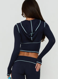 Kimberlyn Long Sleeve Jersey Zip Through Top Navy