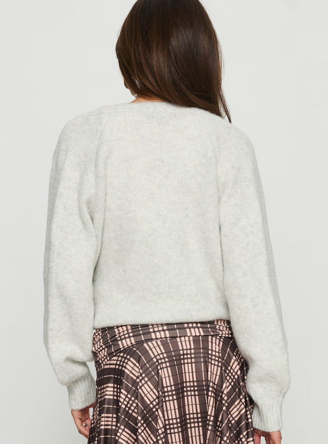 back view of model wearing Princess Polly Daelan Wrap Knit Cardigan Grey Marle Cropped Jumpers 